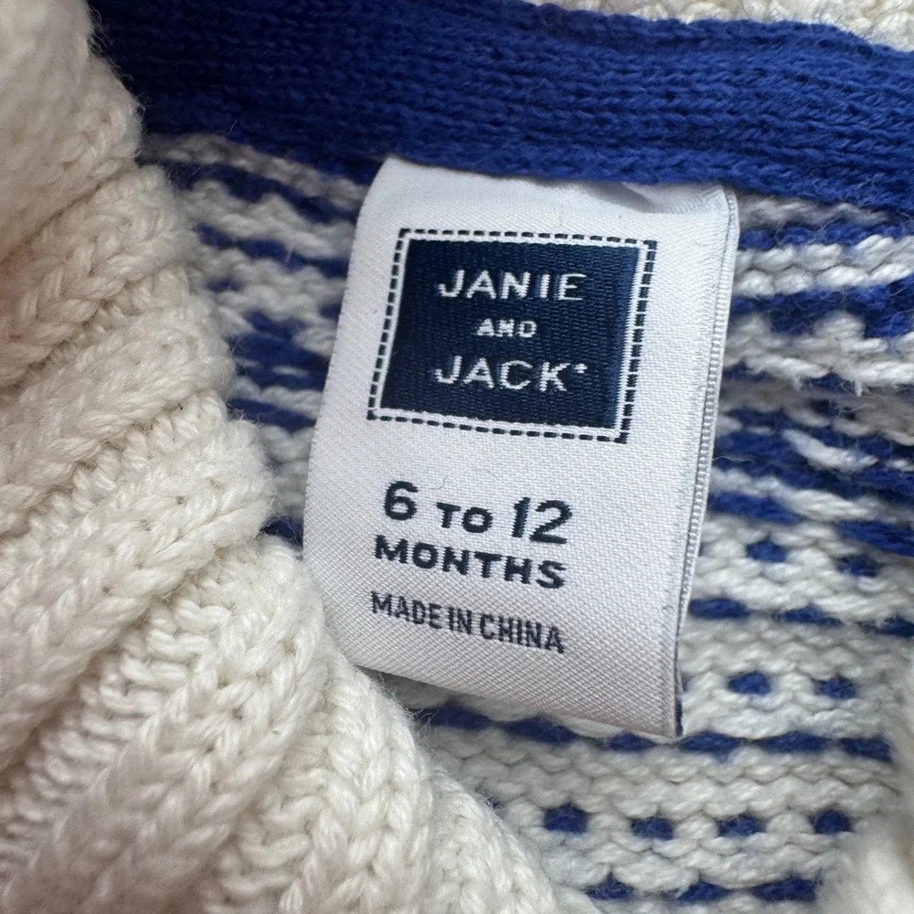 Janie and Jack Knit Shawl‎ Collar Fair Isle Grandpa Sweater Size 6-12 Months